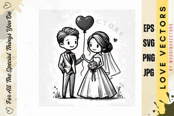 Elegant Wedding Couple and Love Vectors - C3882