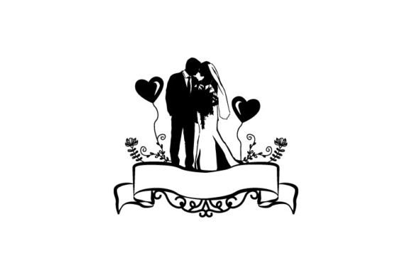 Elegant Wedding Silhouette Couple Banner Vector for Designers