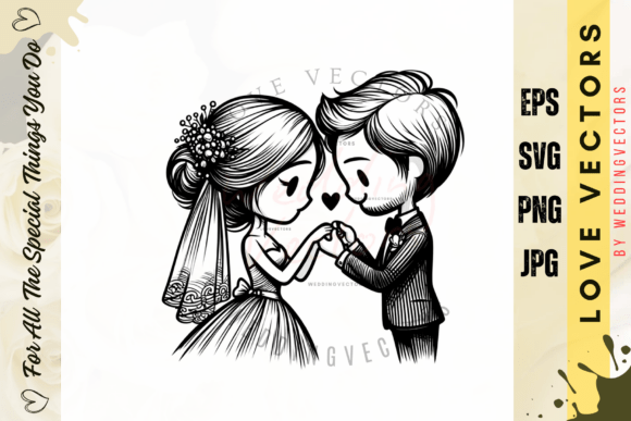 Romantic Design Elements with Wedding Couple and Love Vectors - C3750