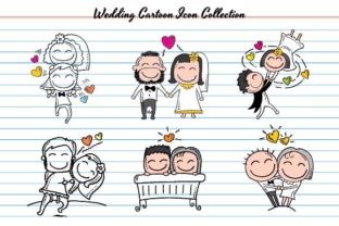 Wedding Cartoon Icon: Charming Hand-Drawn Illustrations for Creative Projects